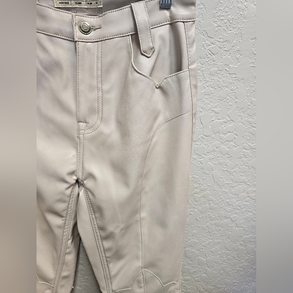 Rock & Roll Denim HIGH RISE EXTRA STRETCH FLARE FAUX LEATHER PANTS in Ivory - Picture 6 of 14